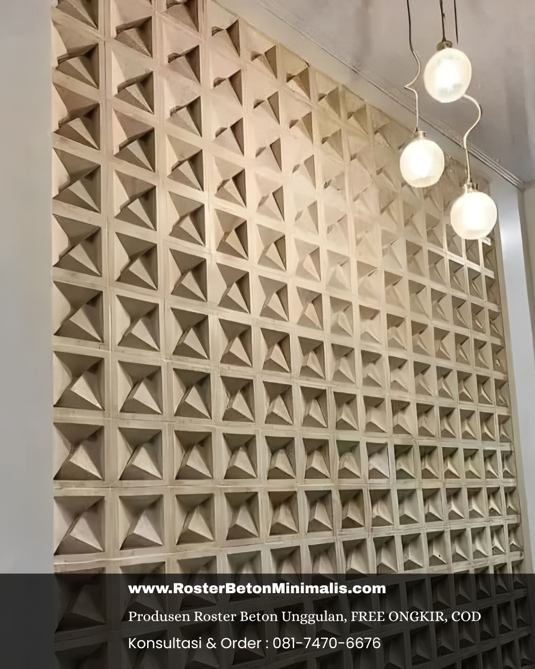 Aplikasi roster beton 3D dengan motif geometri modern