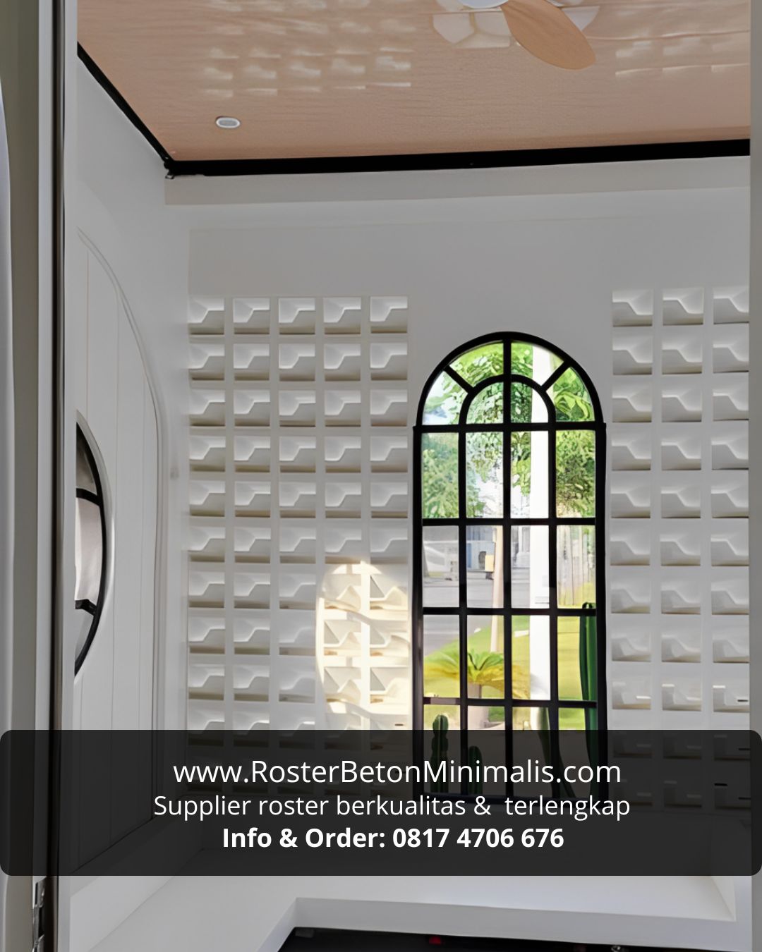 Contoh penggunaan roster beton 2 sisi sebagai sekat ruangan estetik