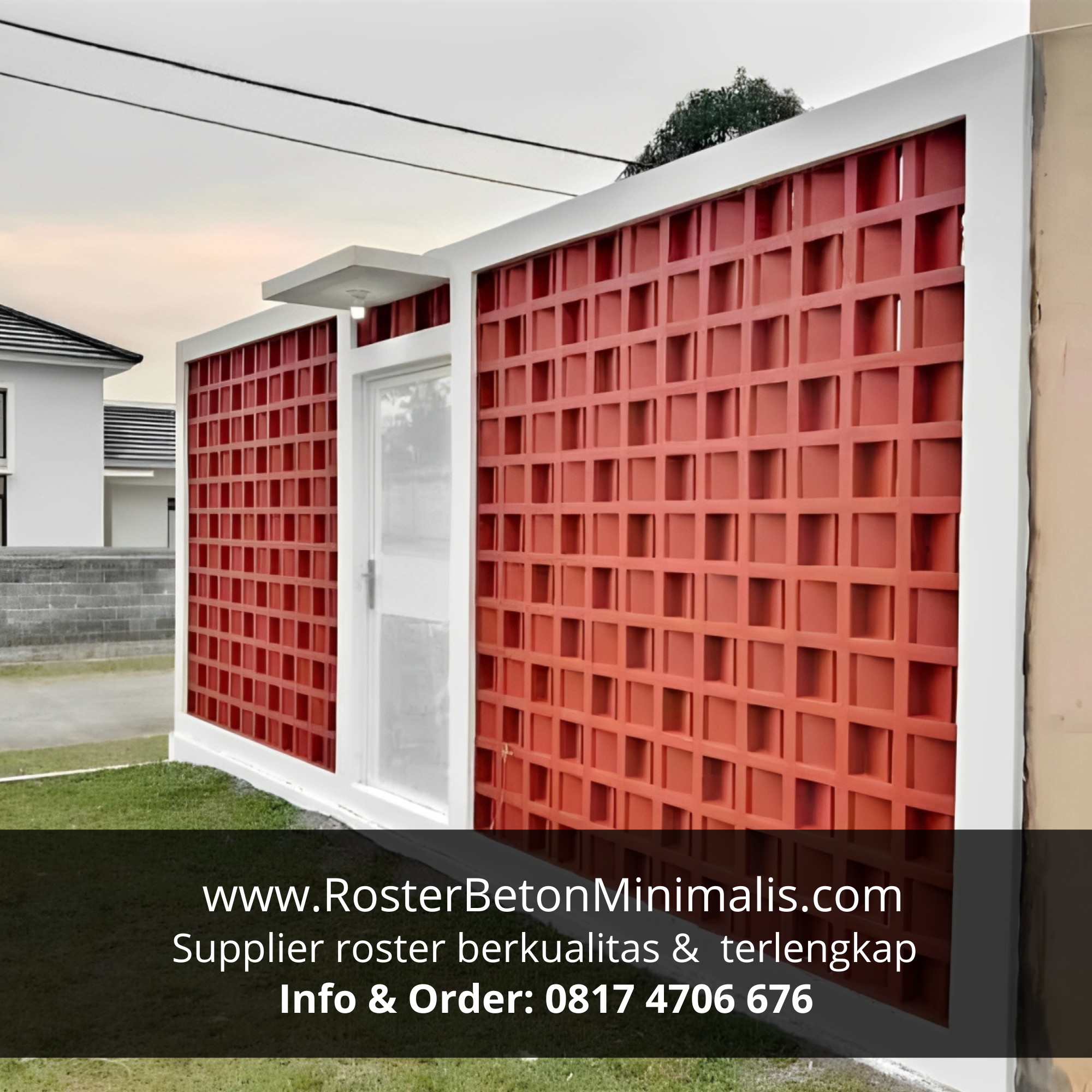 Contoh aplikasi roster beton anti tampias dengan motif jalusi di sebuah bangunan di Gresik.