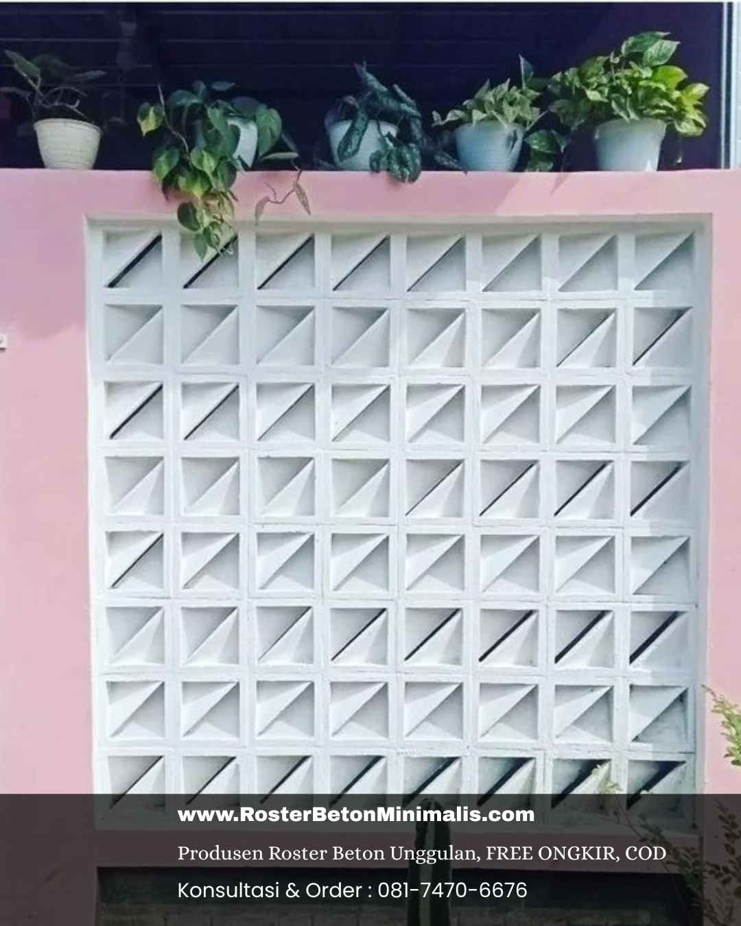 Detail roster beton anti tampias dengan motif krepyak