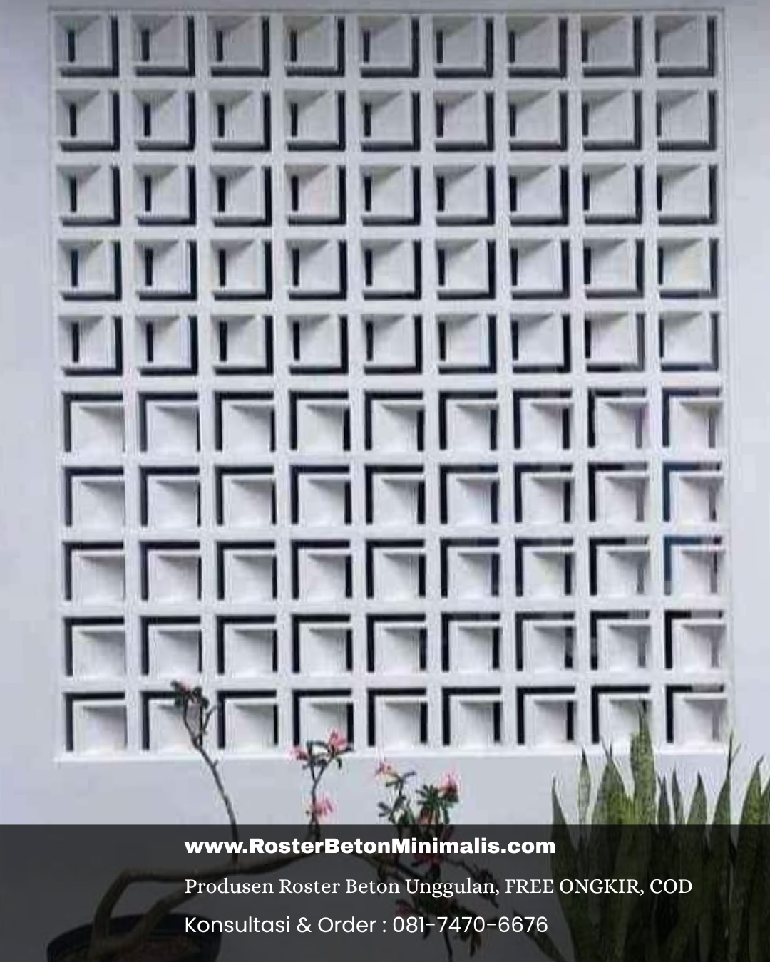 Fasad rumah modern minimalis di Surabaya menggunakan roster beton