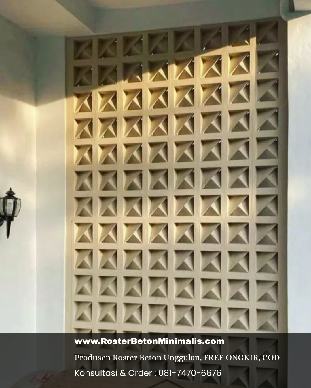 Roster beton sebagai solusi privasi di perumahan padat di Purwakarta.