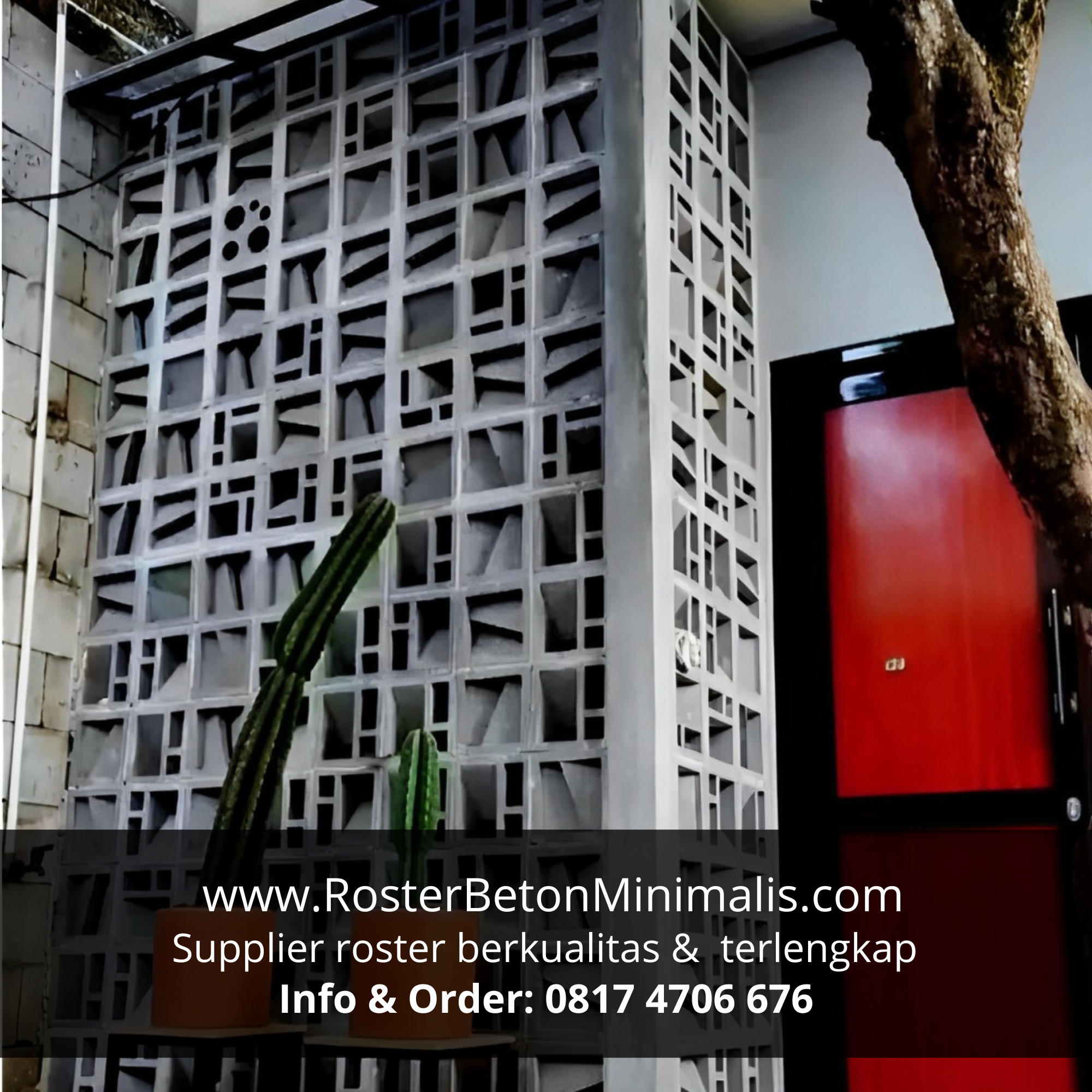 Aplikasi roster beton 3D motif geometri untuk fasad mewah modern di Tulungagung